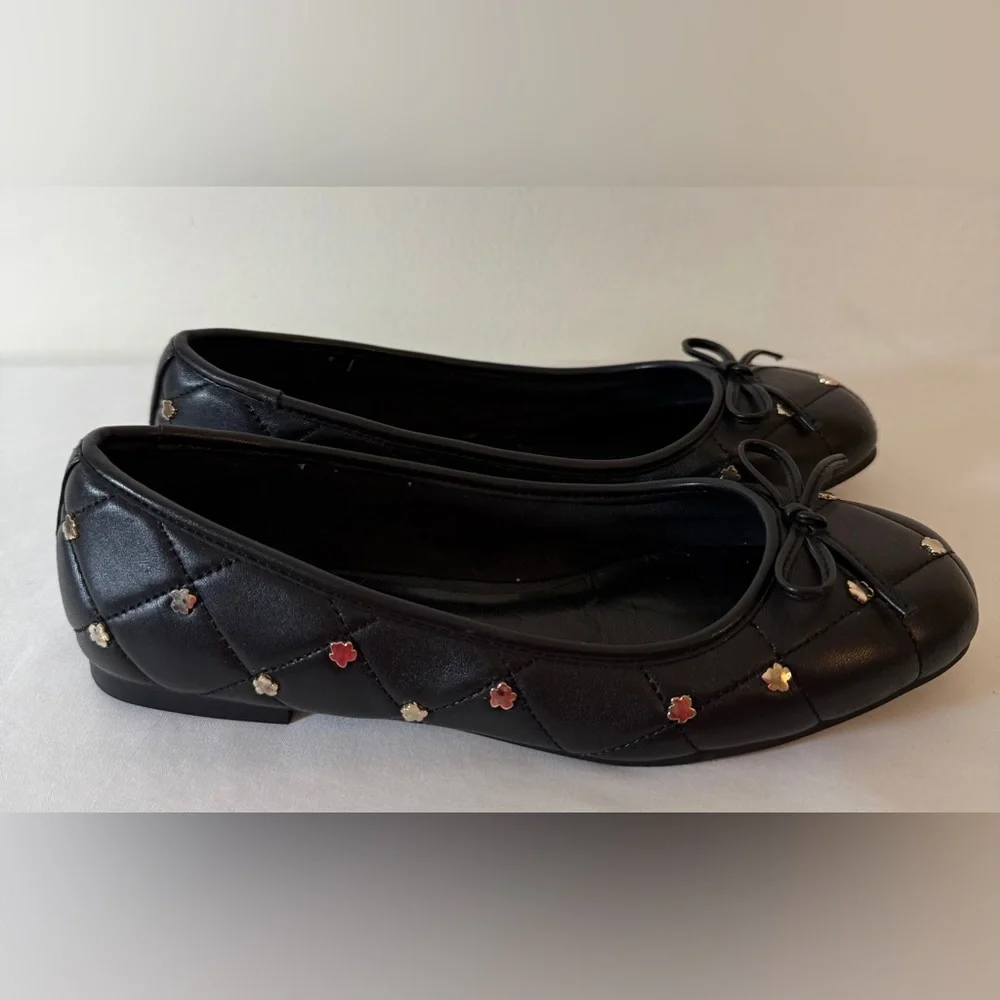 Ted Baker Libban Black Quilted Gold Magnolia Ballerina Flats Size 37 7 SKU 0024 - Picture 4 of 13